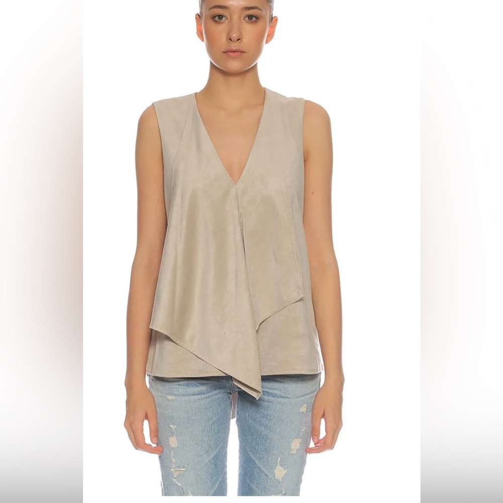 NEW BCBG MAXAZRIA LIGHT STONE ABBY FAUX-SUEDE TOP  Size Large